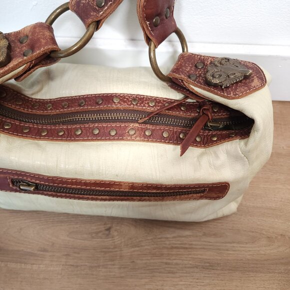 Vintage Browns Green Brown Shoulder Bag Purse Metal Bull Accents Braided Strap - Picture 6 of 12